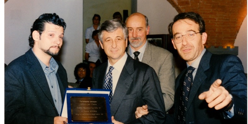 Da sinistra Giovanni Nencini, figlio dell’indimenticabile Gastone, il grande Gianni Rivera, il sindaco di Scarperia Alessandro Marchi e l’On. Riccardo Nencini. 