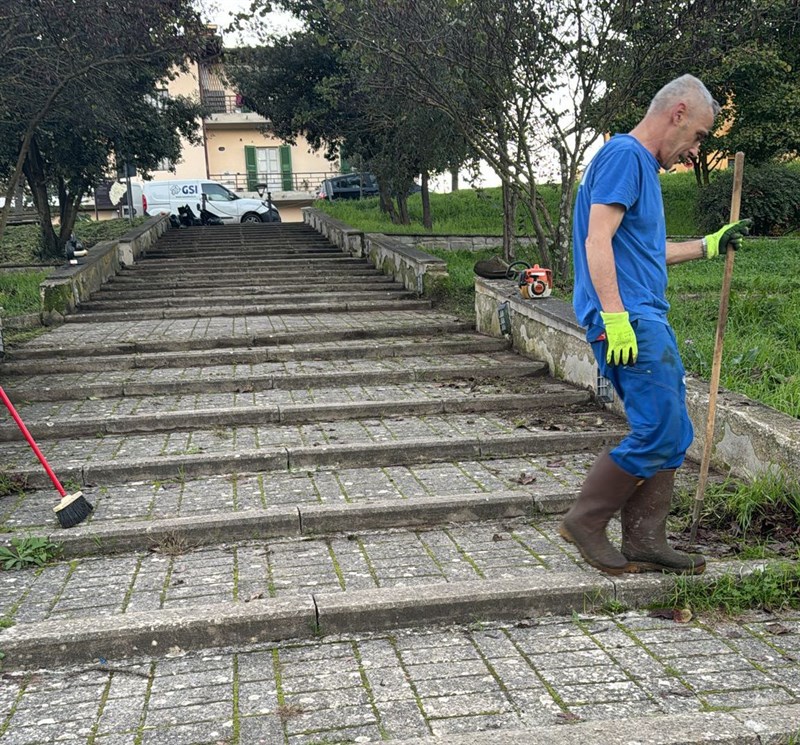 lavori di ripulitura della scalinata