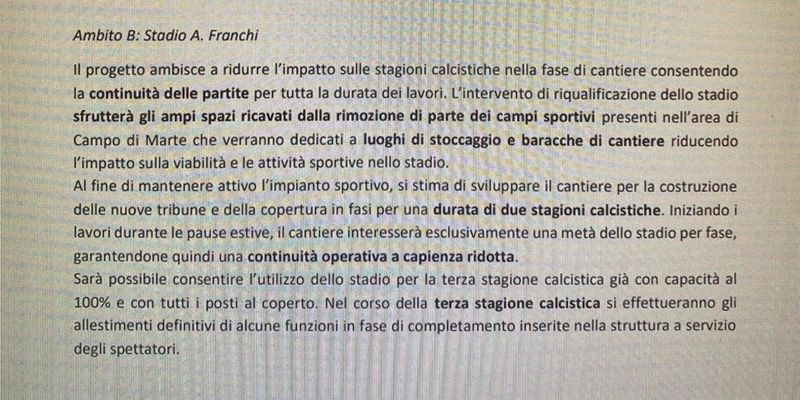 Lo stralcio del progetto vincitore che chiaramente  sottolinea lo possibilità ddi giocare allo stadio