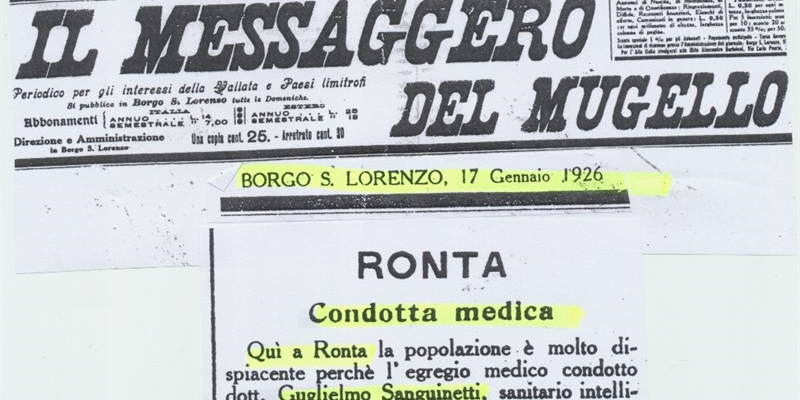 Anno 1926 - Il trasferimento da Ronta a Borgo San Lorenzo del dott. Guglielmo Sanguinetti.