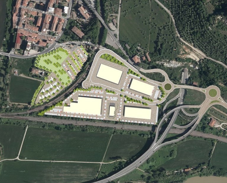 Randering del progetto di recupero della Ex Italcementi -  Pelago Retail Park