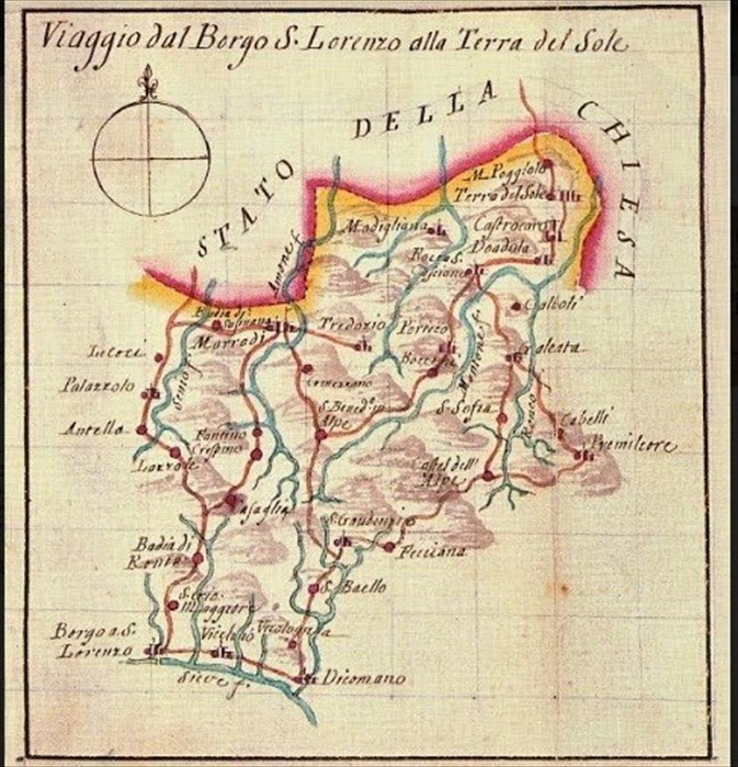 Carta Topografica del ‘700 fra il Mugello e la Terra del Sole