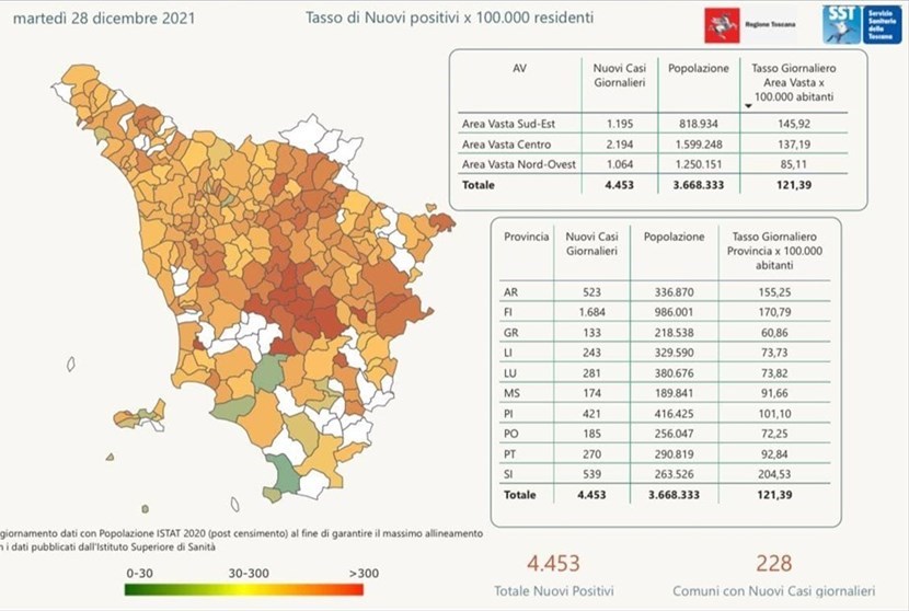 Mappa dei contagi in Toscana