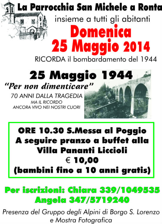Ronta Domenica 25 si ricorda il bombardamento.