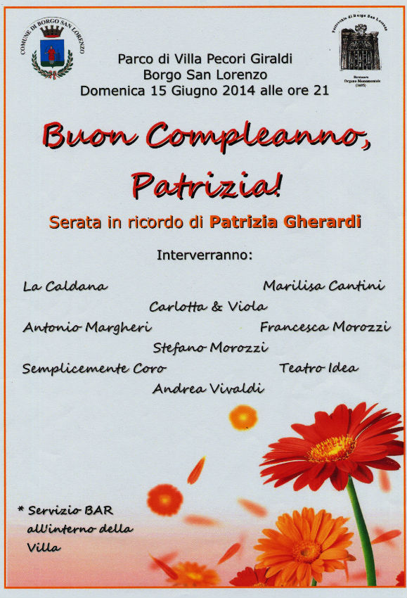 Borgo: Serata in memoria di Patrizia Gherardi. Info...