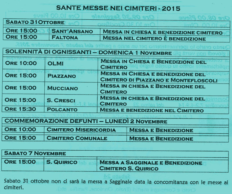 Borgo e dintorni. Giorni e orari delle benedizioni dei cimiteri