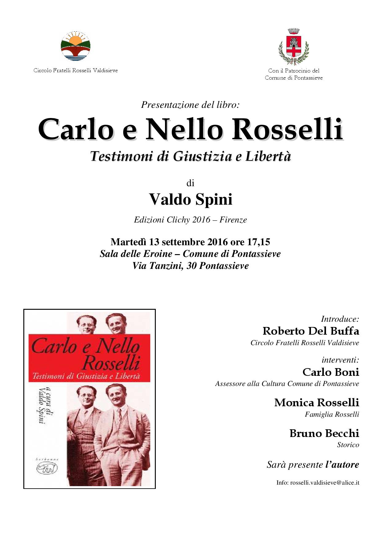 Presentazione libro. Carlo e Nello Rosselli, testimoni di Giustizia e Libertà