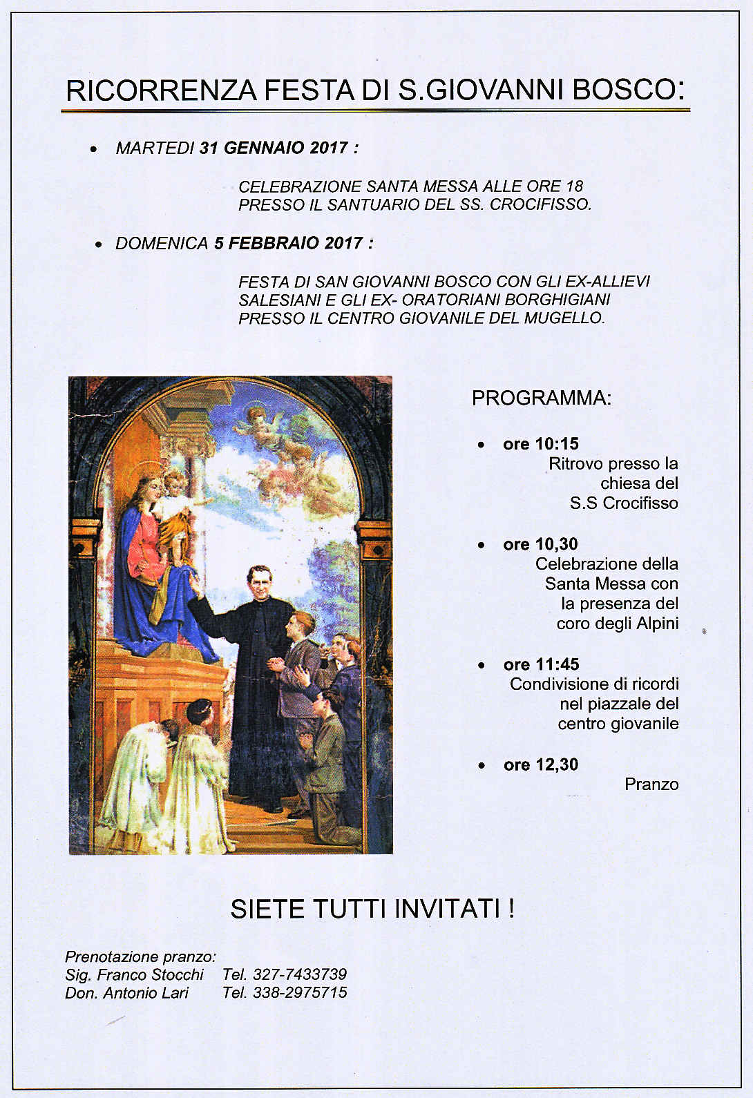 La tradizionale festa di san Giovanni Bosco a Borgo. Info e programma