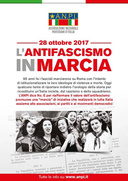 L' antifascismo in marcia. Anpi chiede l'adesione di tutti i cittadini