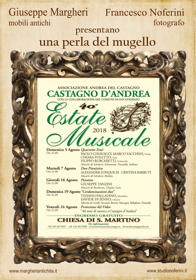 Quarantesima edizione dell'Estate Musicale a Castagno. Programma