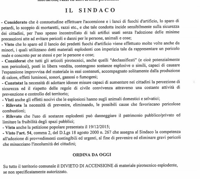 Anche quest'anno Palazzuolo dice No ai petardi. Confermata l'ordinanza