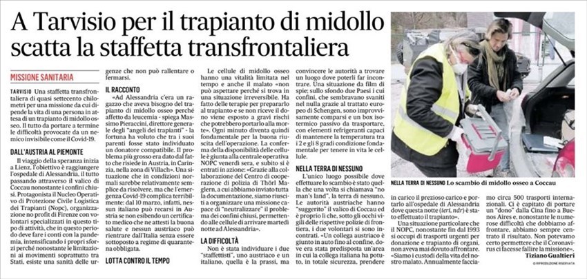 La stampa nazionale parla della missione transfrontaliera