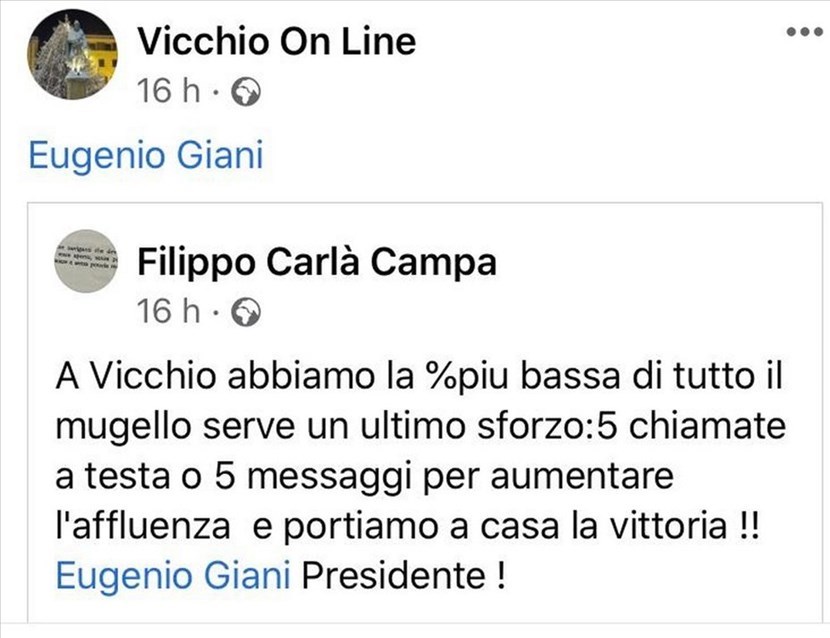 Il post su Vicchio online