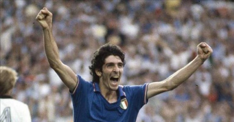 Paolo Rossi dopo il primo gol alla Germania nella finalissima di Madrid