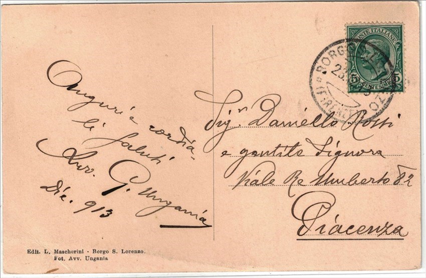 La cartolina con la firma di Giuseppe Ungania